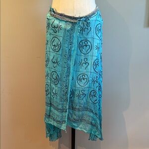 Vintage Boho Wrap Skirt Blue Patterned Size L